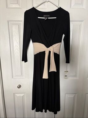 Jones New York Black Midi Dress with Cream Waist Tie